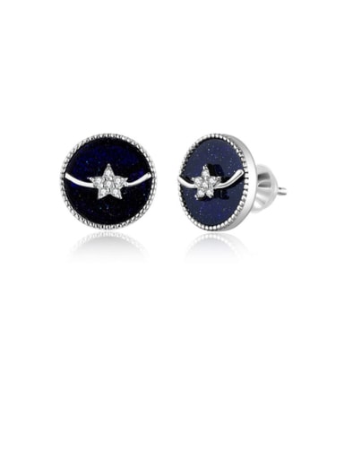 925 Sterling Silver With  White Gold Plated Minimalist Round Stud Earrings