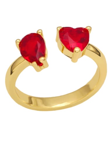 gules Brass Cubic Zirconia Heart Minimalist Band Ring