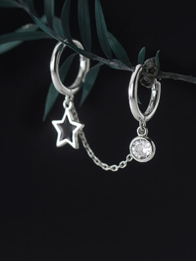 925 Sterling Silver Enamel Star Vintage Huggie Earring