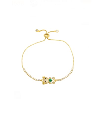 green Brass Glass Stone Bear Heart Cute Adjustable Bracelet