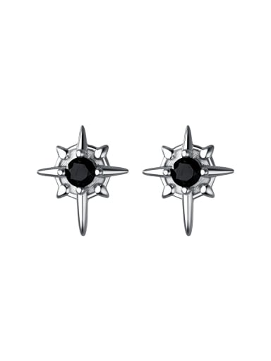 925 Sterling Silver Obsidian Cross Minimalist Stud Earring