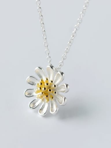 925 sterling silver simple fashion two color electroplate Flower Pendant Necklace