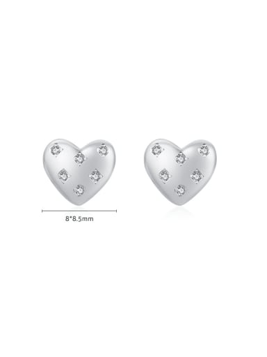 silvery 925 Sterling Silver Cubic Zirconia Heart Minimalist Stud Earring