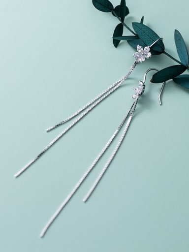 925 Sterling Silver Flowers Tassel Minimalist Threader Earring
