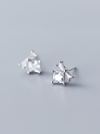 925 Sterling Silver Cubic Zirconia Square Trend Stud Earring