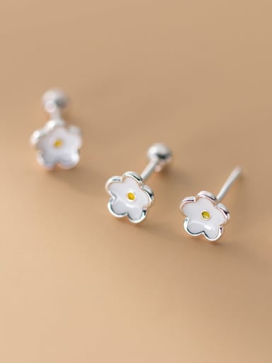 925 Sterling Silver Enamel Flower Trend Stud Earring