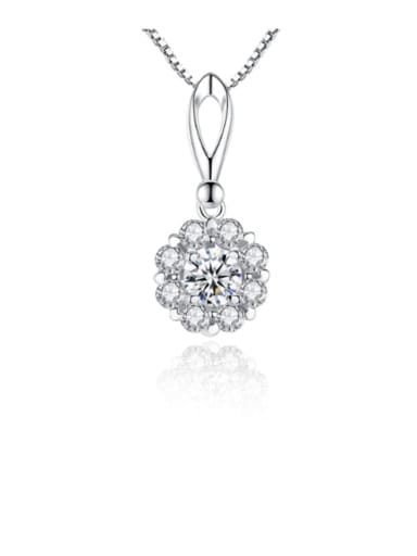 925 sterling silver simple flower Cubic Zirconia Pendant Necklace