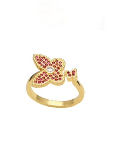 Rose red Brass Cubic Zirconia Butterfly Vintage Band Ring