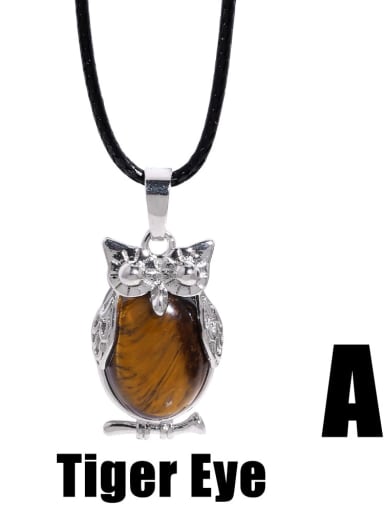 Brass Natural Stone Owl Vintage Necklace