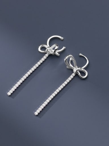 925 Sterling Silver Bowknot Tassel Minimalist Drop Earring