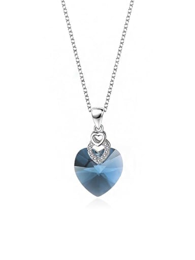 JYTZ 015 (necklace denim) 925 Sterling Silver Austrian Crystal Heart Classic Necklace