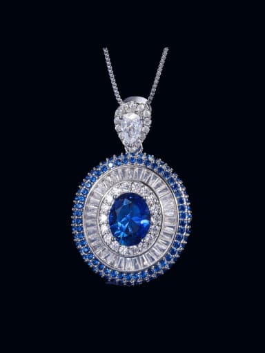 Blue glass pendant necklace Brass Cubic Zirconia Luxury Round Earring Ring and Necklace Set