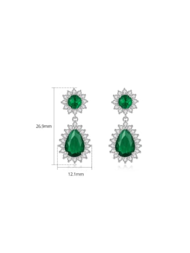 NEB2235 Green Brass Cubic Zirconia Water Drop Luxury Cluster Earring