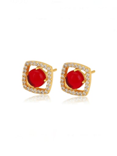 red Alloy Cubic Zirconia Square Minimalist Stud Earring