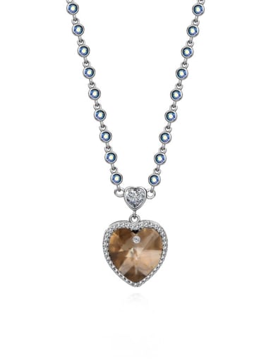 JYXZ 114 (coffee) 925 Sterling Silver Austrian Crystal Heart Classic Necklace
