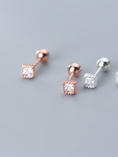 925 Sterling Silver  Square Cubic Zirconia Minimalist Stud Earring