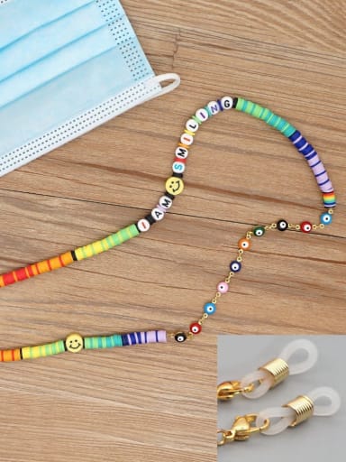 KR N200001A Stainless steel Multi Color Polymer Clay Smiley Bohemia Beaded  Hand-woven Necklace