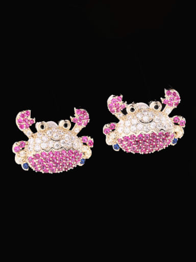 Brass Cubic Zirconia Crab Cute Stud Earring