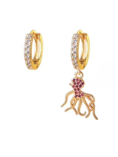 custom Brass Cubic Zirconia Octopus Vintage Huggie Earring
