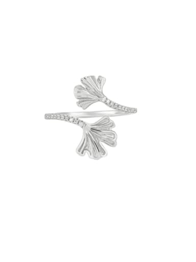 Platinum [adjustable size 16] 925 Sterling Silver Cubic Zirconia Flower Minimalist Band Ring