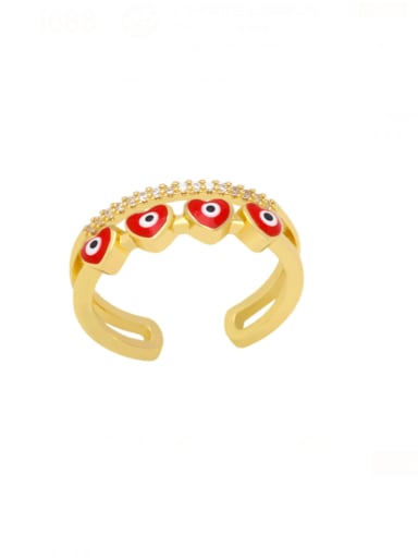 red Brass Enamel Cubic Zirconia  Heart Trend Band Ring