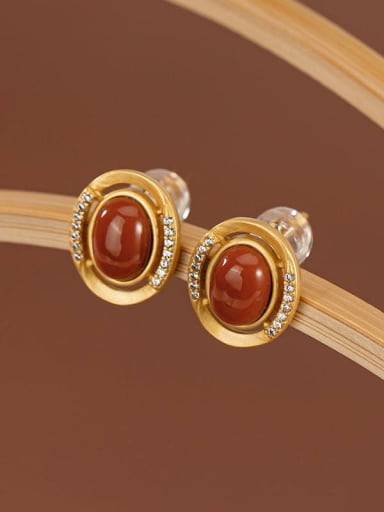 Red (a pair) 925 Sterling Silver Jade Oval Vintage Stud Earring