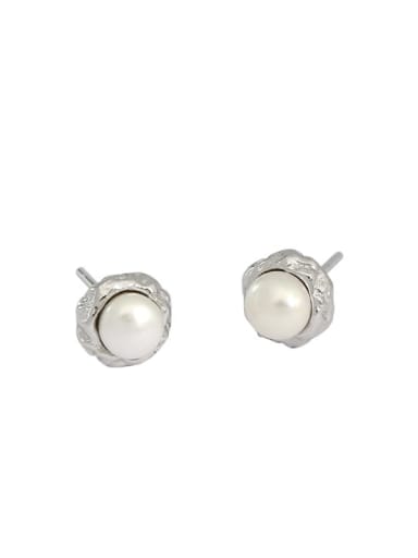 White gold 925 Sterling Silver Freshwater Pearl Geometric Vintage Stud Earring