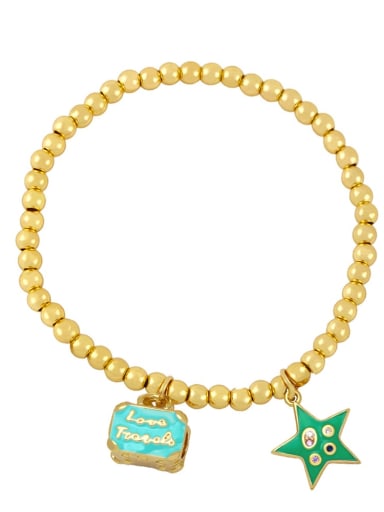 green Brass Multi Color Enamel Star Vintage Beaded Bracelet