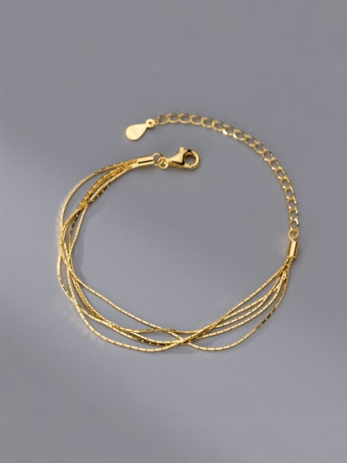 Gold 925 Sterling Silver  Minimalist  Multi-layer Chain Strand Bracelet