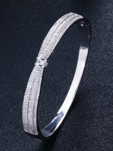 platinum Brass Cubic Zirconia Butterfly Classic Band Bangle