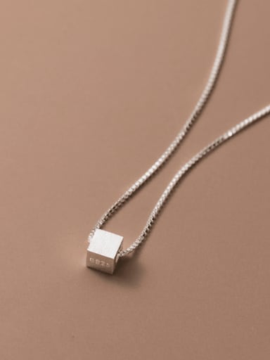 Single block style 925 Sterling Silver Smooth Square Minimalist Necklace