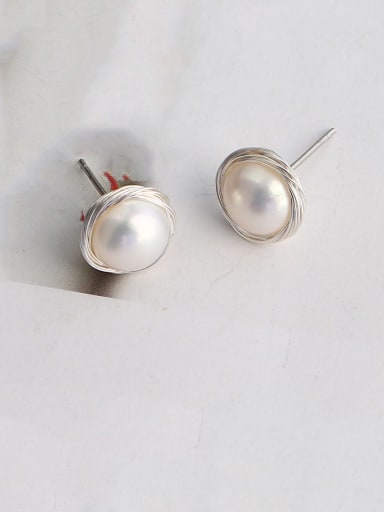 3A platinum 8.9mm Brass Imitation Pearl Geometric Minimalist Stud Earring