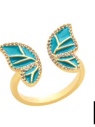 D (Turquoise) Brass Enamel Cubic Zirconia Butterfly Hip Hop Band Ring