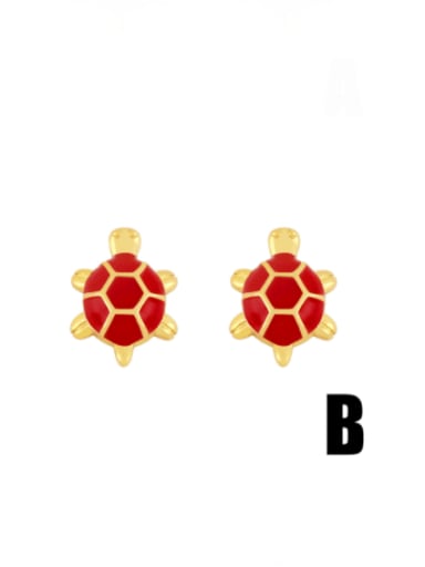 B (red) Brass Enamel Turtle Vintage Huggie Earring