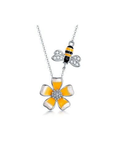 925 Sterling Silver Enamel Flower Cute Necklace