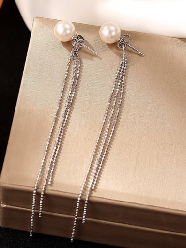 ES2463 platinum 925 Sterling Silver Imitation Pearl Tassel Minimalist Threader Earring