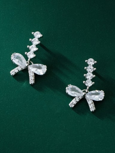 925 Sterling Silver Cubic Zirconia Butterfly Dainty Drop Earring