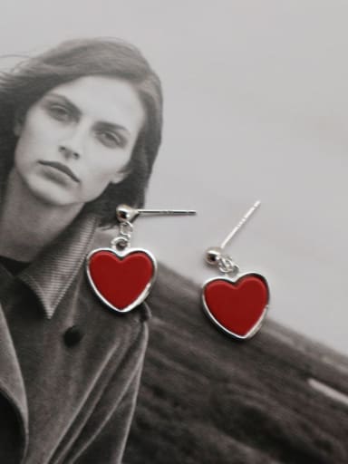 925 Sterling Silver Red Enamel Heart Minimalist Stud Earring