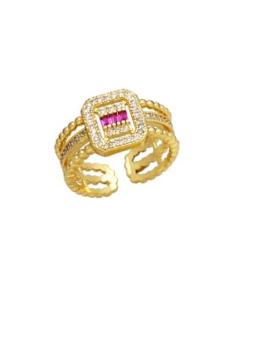 Rose red Brass Cubic Zirconia Geometric Trend Stackable Ring