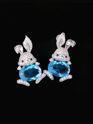 platinum Blue Brass Cubic Zirconia Rabbit Luxury Cluster Earring