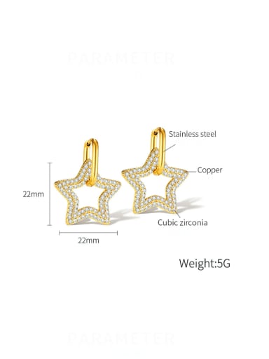 KE787 Steel Ring Copper Star Gold Stainless steel Cubic Zirconia Heart Minimalist Huggie Earring
