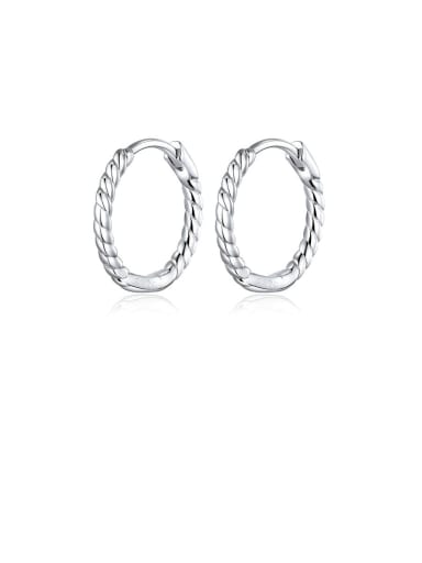 925 Sterling Silver With  White Gold Plated Minimalist Round Hoop Earrings