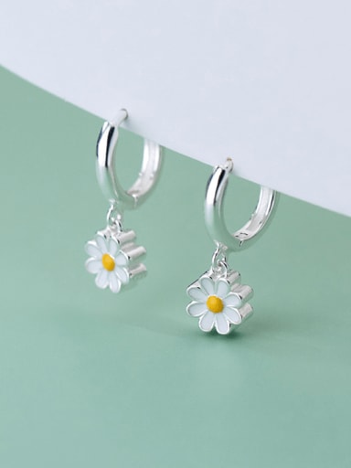 925 Sterling Silver Enamel Flower Minimalist Huggie Earring