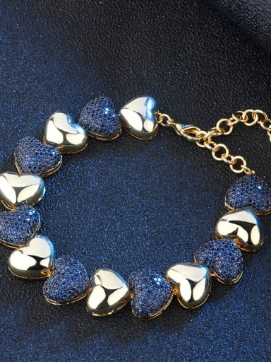 Blue Spinel Copper Rhinestone Heart Vintage Bracelet