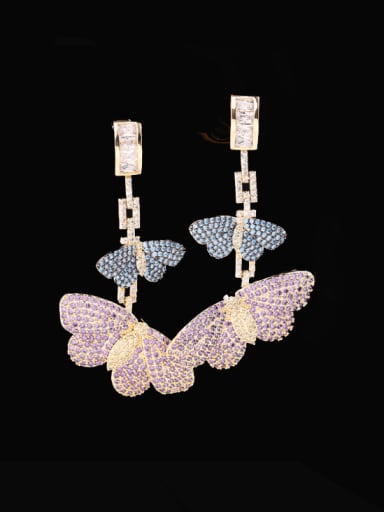 Purple blue Brass Cubic Zirconia Butterfly Luxury Cluster Earring