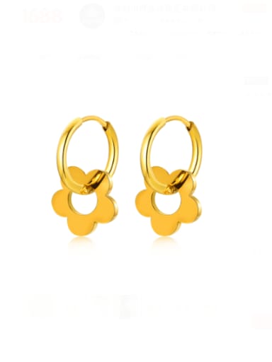 All gold Stainless steel Flower Vintage Huggie Earring