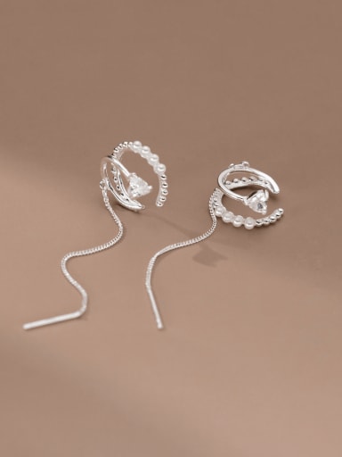 Silver 925 Sterling Silver Cubic Zirconia Geometric Minimalist Threader Earring