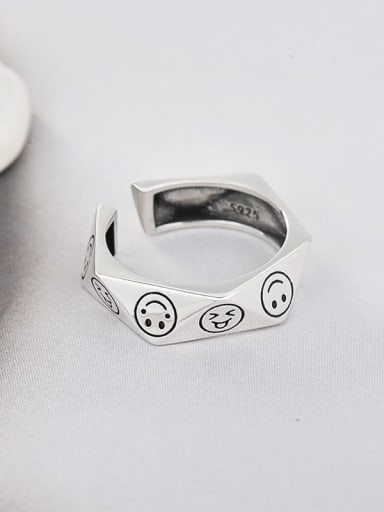925 Sterling Silver Smiley Vintage Expression  Band Ring