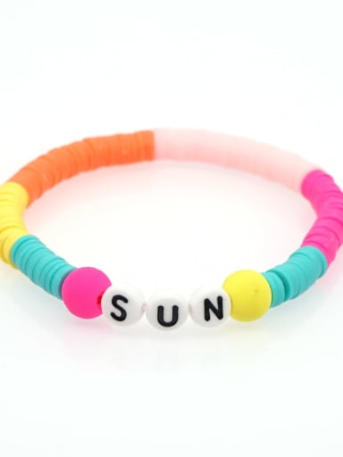 QT B200011D Stainless steel Multi Color Polymer Clay Letter Bohemia Stretch Bracelet