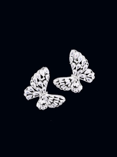 platinum Brass Cubic Zirconia Butterfly Luxury Cluster Earring